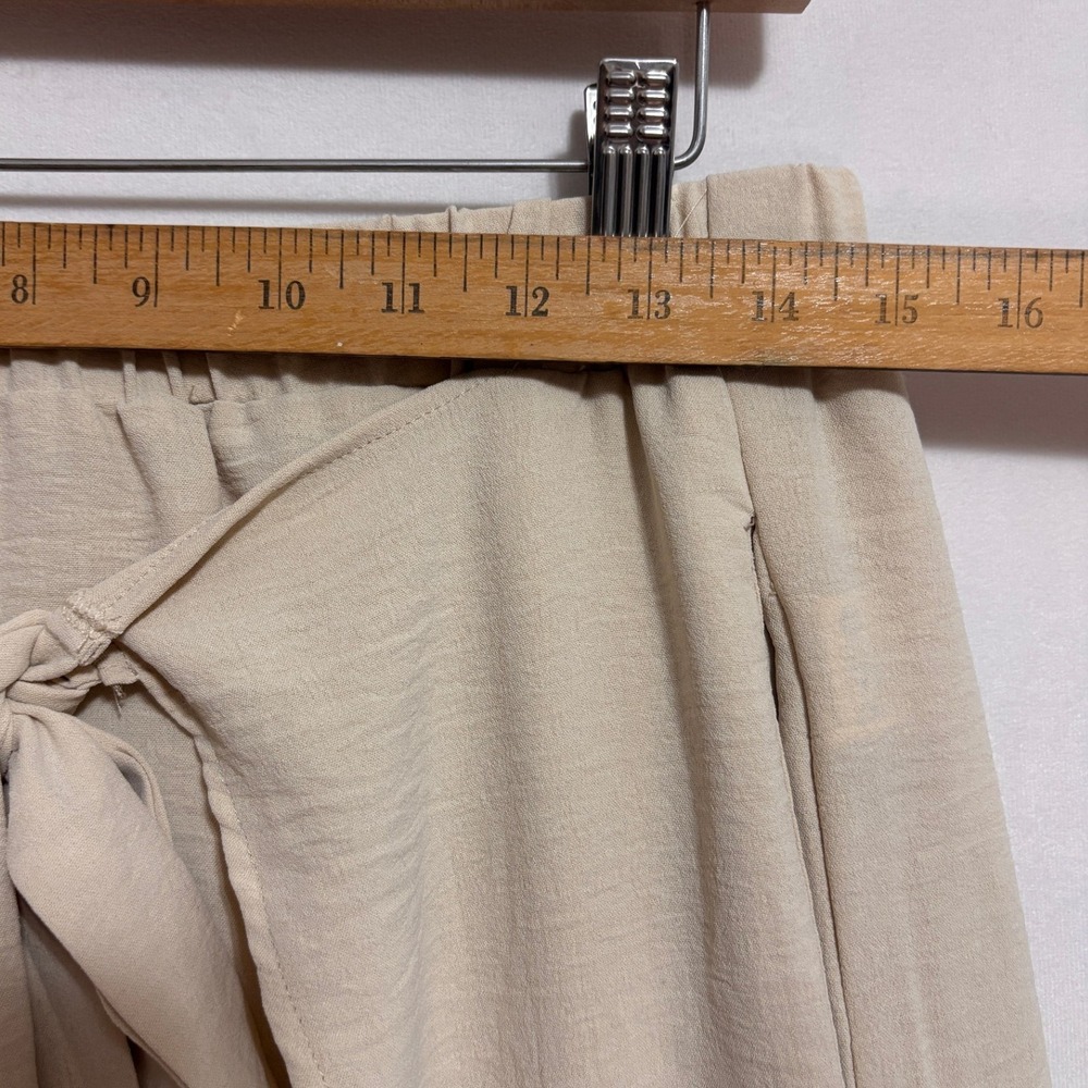 Grace Karin Wide Leg Palazzo Pants Beige Wrap Tie Waist Split Hem Boho Beachy L - Picture 7 of 9